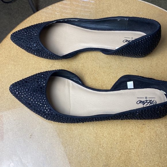 Massimo Black Pointy Jeweled Flats - Picture 2 of 5